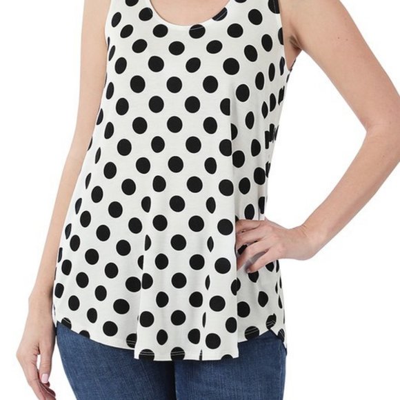 POLKA DOT SLEEVELESS ROUND NECK TOP - Picture 2 of 3